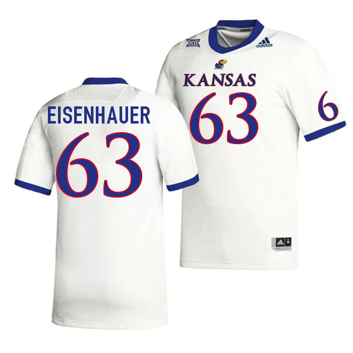 Men #63 Jake Eisenhauer Kansas Jayhawks College Football Jerseys Stitched Sale-White - Click Image to Close